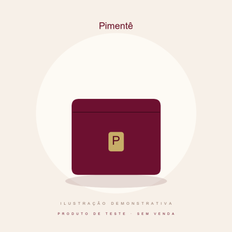 Ilustração demonstrativa Pimentê — produto de teste, sem venda.