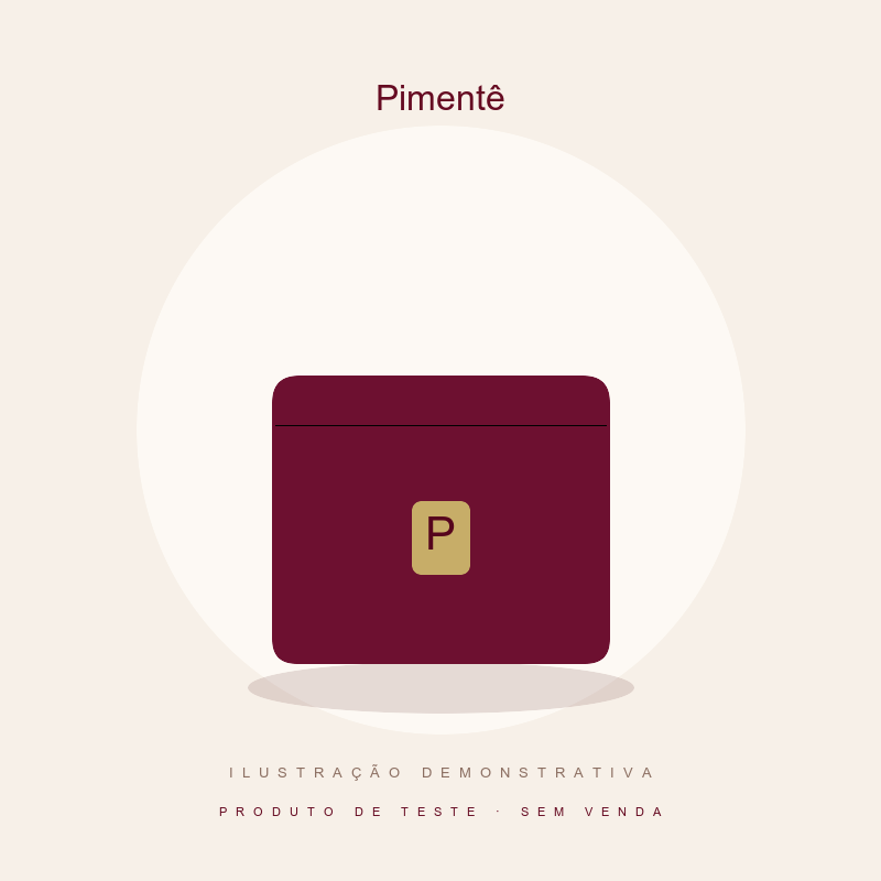 Ilustração demonstrativa Pimentê — produto de teste, sem venda.