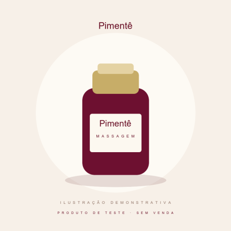 Ilustração demonstrativa Pimentê — produto de teste, sem venda.