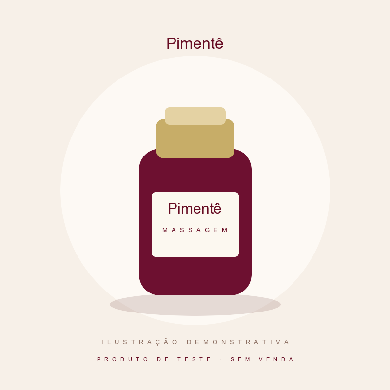 Ilustração demonstrativa Pimentê — produto de teste, sem venda.