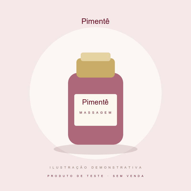 Ilustração demonstrativa Pimentê — produto de teste, sem venda.