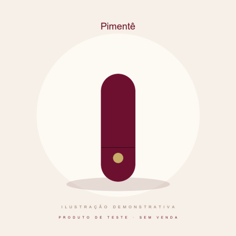 Ilustração demonstrativa Pimentê — produto de teste, sem venda.