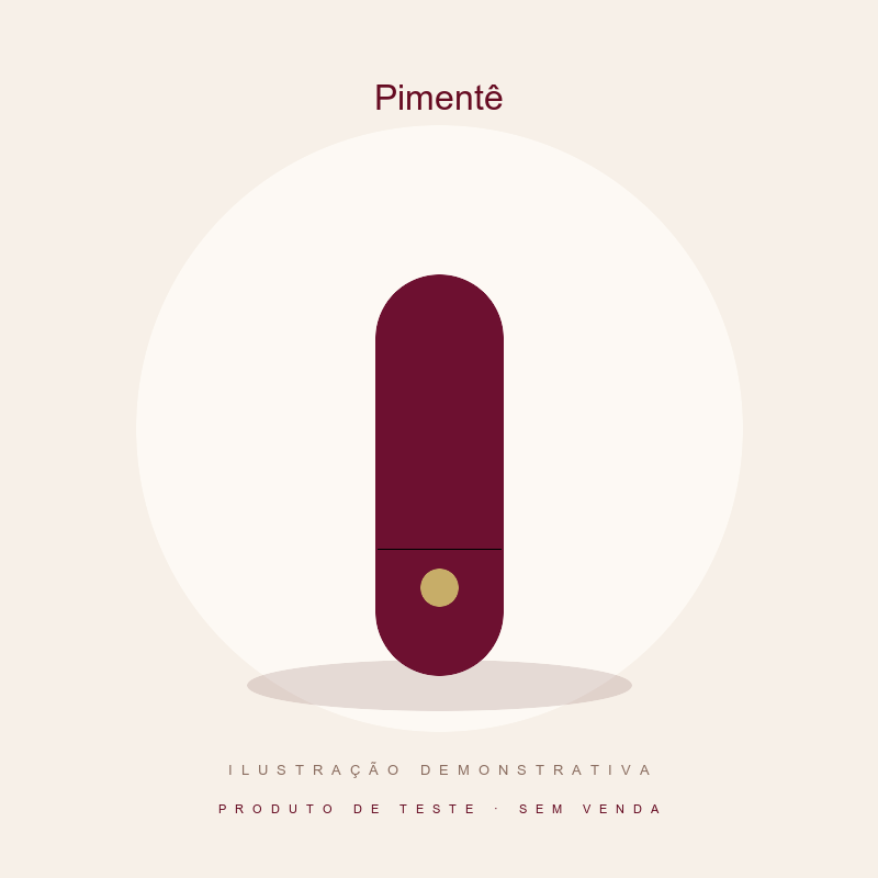 Ilustração demonstrativa Pimentê — produto de teste, sem venda.